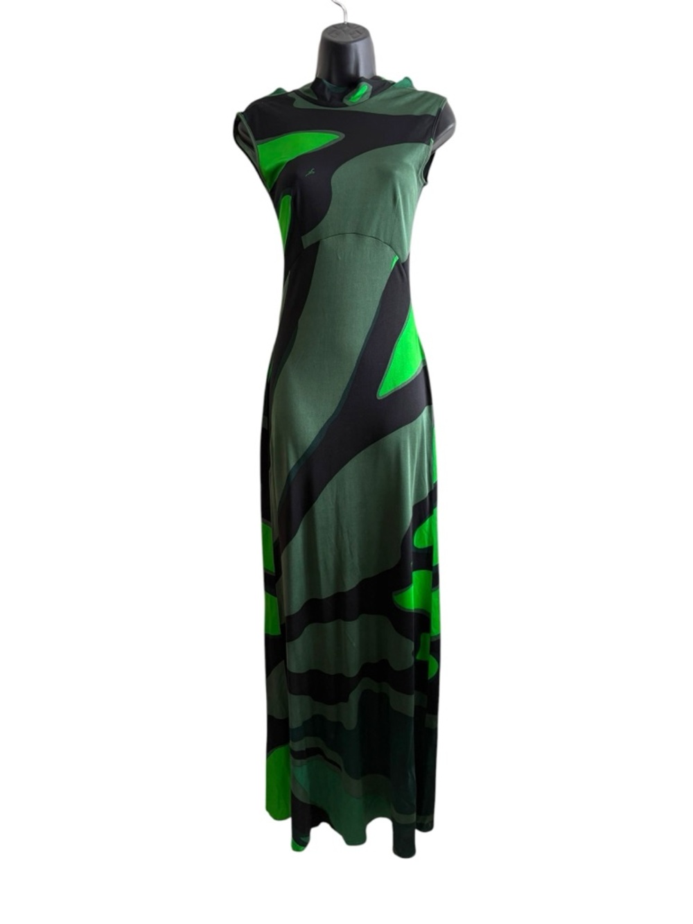 Issa London Size 2 Silk Black Green Halter‎ Neck Maxi Dress Formal Party Y2K